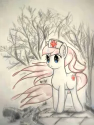 Size: 1920x2560 | Tagged: safe, artist:stardust0130, derpibooru import, nurse redheart, earth pony, pony, alternate hairstyle, female, image, mare, png, sad, solo, wind, windswept mane