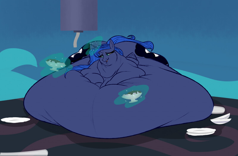 Size: 1280x839 | Tagged: suggestive, artist:astr0zone, derpibooru import, princess luna, alicorn, belly, belly bed, big belly, blob, bowl, butt, fat, food, hose, huge belly, huge butt, ice cream, ice cream sundae, image, immobile, impossibly large belly, impossibly large butt, impossibly obese, jpeg, large butt, magic, magic aura, morbidly obese, obese, princess moonpig, solo