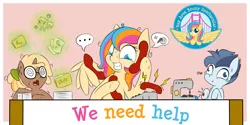 Size: 1200x600 | Tagged: safe, derpibooru import, oc, oc:copper chip, oc:golden gates, oc:silver span, babscon, babscon mascots, busy, image, png, telephone