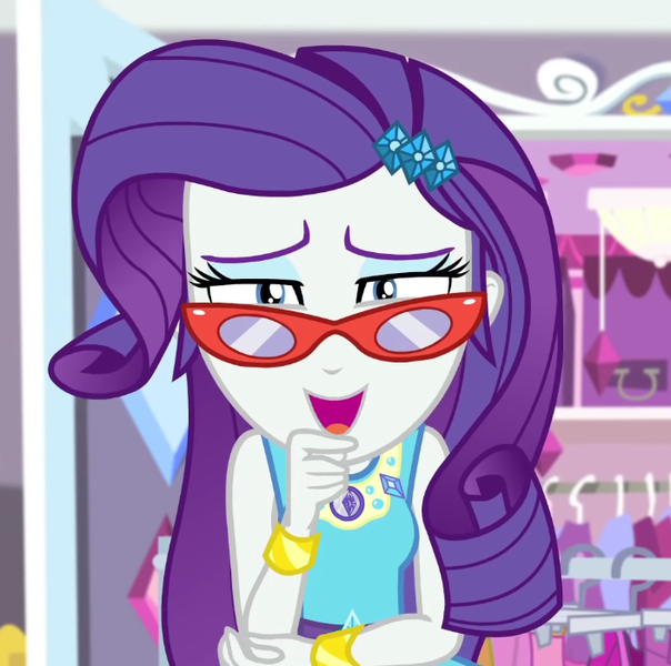 Size: 705x700 | Tagged: safe, derpibooru import, screencap, rarity, costume conundrum, equestria girls, equestria girls series, spoiler:eqg series (season 2), cropped, glasses, image, png, solo