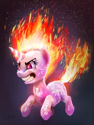 Size: 4010x5320 | Tagged: safe, artist:xbi, derpibooru import, twilight sparkle, pony, unicorn, feeling pinkie keen, angery, angry, female, fire, glowing horn, gradient background, horn, image, jpeg, mane of fire, rapidash twilight, solo, tabun art-battle finished after