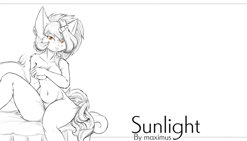 Size: 4096x2340 | Tagged: questionable, artist:maximus, derpibooru import, oc, oc:sunlight stellaris, anthro, unicorn, bedroom eyes, image, png