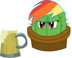 Size: 343x276 | Tagged: safe, artist:cinder vel, derpibooru import, rainbow dash, cactus, cider, cider mug, image, mug, plant tf, png, rainbow dash is not amused, unamused