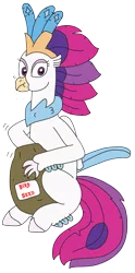Size: 1599x3220 | Tagged: safe, artist:supahdonarudo, derpibooru import, queen novo, classical hippogriff, hippogriff, my little pony: the movie, bag, birds doing bird things, bird seed, crumbs, eating, image, png, simple background, sitting, surprised, transparent background