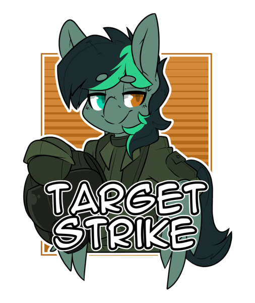 Size: 2100x2489 | Tagged: safe, artist:bbsartboutique, derpibooru import, oc, oc:target strike, unofficial characters only, pegasus, pony, badge, clothes, con badge, flight suit, helmet, heterochromia, image, male, png, simple background, solo, stallion, wings