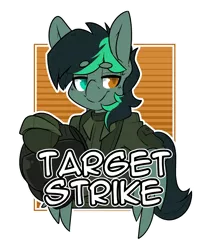 Size: 2100x2489 | Tagged: safe, artist:bbsartboutique, derpibooru import, oc, oc:target strike, unofficial characters only, pegasus, pony, badge, clothes, con badge, flight suit, helmet, heterochromia, image, male, png, simple background, solo, stallion, wings