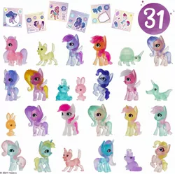 Size: 2040x2033 | Tagged: safe, derpibooru import, official, izzy moonbow, minty, pipp petals, sunny starscout, unnamed character, unnamed pony, zipp storm, pony, advent calendar, blind bag, g5, image, jpeg, toy