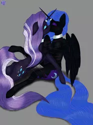 Size: 1795x2398 | Tagged: suggestive, artist:max_torreto, derpibooru import, nightmare moon, nightmare rarity, alicorn, pony, bondage, bound together, chains, collar, derpibooru exclusive, female, floppy ears, horn, horn ring, image, jewelry, kissing, linked collars, magic suppression, mare, png, ring, wings