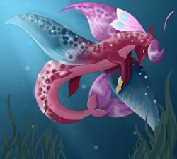 Size: 3000x2700 | Tagged: safe, artist:elena-naqua, derpibooru import, oc, unofficial characters only, seapony (g4), adoptable, bubble, crepuscular rays, dorsal fin, feather, female, fins, fin wings, fish tail, flowing tail, image, ocean, png, purple eyes, purple mane, seaweed, solo, sunlight, swimming, tail, underwater, water, wings