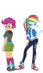 Size: 3081x5193 | Tagged: safe, artist:gmaplay, derpibooru import, rainbow dash, scootaloo, equestria girls, butt, image, looking at her butt, older, older scootaloo, png, scootabutt, solo