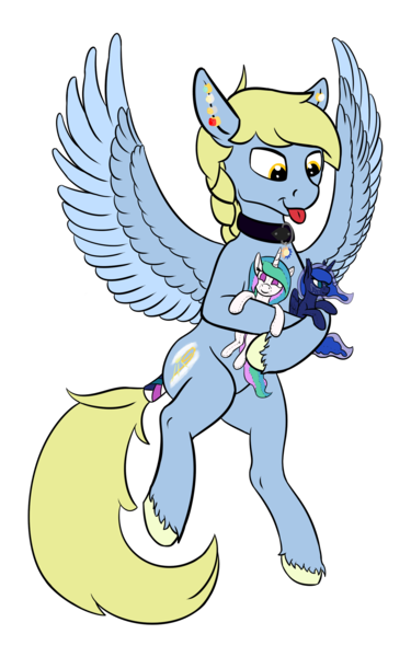 Size: 1600x2560 | Tagged: safe, artist:barhandar, princess celestia, princess luna, oc, oc:windswept skies, alicorn, original species, pegasus, plush pony, pony, braid, charm, collar, constellation freckles, diamond, ear clip, female, femboy, flying, freckles, garnet, image, male, mare, moonstone (rock), plushie, png, ponybooru collab 2021, royal sisters, ruby, simple background, solo, stallion, tail wrap, tongue out, topaz, transparent background, two toned wings, unshorn fetlocks, wings