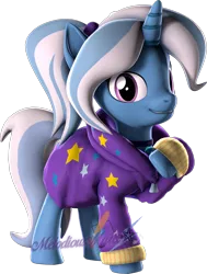 Size: 1458x1933 | Tagged: safe, artist:melodiousmarci, derpibooru import, trixie, pony, unicorn, 3d, alternate hairstyle, babysitter trixie, clothes, collar, hoodie, image, looking at you, png, ponytail, simple background, solo, source filmmaker, transparent background