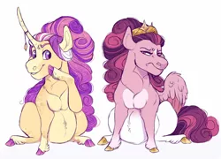 Size: 1920x1382 | Tagged: safe, artist:glorymoon, derpibooru import, oc, oc:love lust, oc:solar, unofficial characters only, pegasus, pony, unicorn, colt, female, filly, image, jpeg, male, offspring, parent:princess cadance, parent:shining armor, parents:shiningcadance, simple background, white background