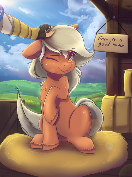 Size: 9144x12192 | Tagged: safe, artist:ardail, derpibooru import, ponified, earth pony, human, pony, absurd file size, absurd resolution, adoption, blaze (coat marking), chest fluff, coat markings, cute, daaaaaaaaaaaw, ear fluff, epona, eponadorable, facial markings, female, freckles, hand, hay, hay bale, head pat, image, link, mare, one ear down, one eye closed, pat, petting, png, sign, sitting, smiling, the legend of zelda, the legend of zelda: breath of the wild, tongue out, wink