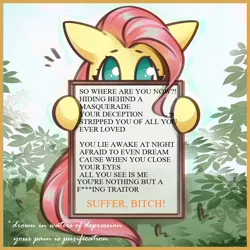 Size: 1024x1024 | Tagged: safe, artist:mirroredsea, derpibooru import, edit, editor:hotaruotario, fluttershy, fluttershy's reiwa declaration, heart of a coward, image, png, shade (song), song reference, vulgar