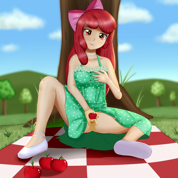 Size: 2000x2000 | Tagged: source needed, questionable, artist:focusb, banned from derpibooru, deleted from derpibooru, derpibooru import, apple bloom, human, apple, clothes, dress, female, food, grope, humanized, image, jpeg, lolicon, looking at you, masturbation, offscreen character, older, older apple bloom, panties, picnic blanket, pov, self grope, solo, underage, underwear