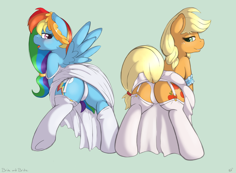 Size: 5075x3730 | Tagged: suggestive, alternate version, artist:ratofdrawn, applejack, rainbow dash, earth pony, pegasus, pony, comic:wedding thank you, appledash, female, image, lesbian, mare, png, shipping