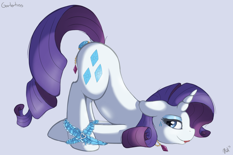 Size: 2338x1558 | Tagged: questionable, artist:ratofdrawn, rarity, pony, unicorn, comic:wedding thank you, bound legs, buttplug, dock, face down ass up, female, image, jeweled buttplug, jewelry, mare, png, raised tail, sex toy, simple background, solo, solo female, tail