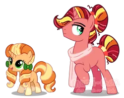 Size: 3231x2548 | Tagged: safe, artist:maiii-san, derpibooru import, oc, unofficial characters only, pony, unicorn, bow, clothes, duo, eyelashes, female, filly, hair bow, horn, image, male, open mouth, png, raised hoof, scarf, simple background, smiling, stallion, transparent background, unicorn oc