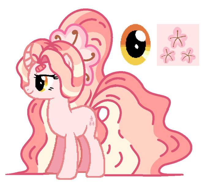 Size: 814x696 | Tagged: safe, artist:maiii-san, derpibooru import, oc, oc:cherry bloom, unofficial characters only, pony, unicorn, eyelashes, female, horn, image, mare, png, reference sheet, simple background, smiling, solo, transparent background, unicorn oc