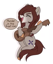 Size: 1127x1356 | Tagged: safe, artist:petruse4ka, derpibooru import, oc, unofficial characters only, earth pony, pony, earth pony oc, guitar, image, musical instrument, open mouth, png, simple background, singing, smiling, solo, unshorn fetlocks, white background