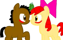 Size: 767x497 | Tagged: safe, derpibooru import, apple bloom, oc, oc:ladainian otis, 1000 hours in ms paint, base used, blushing, boop, bow, canon x oc, eye contact, female, image, ladainianbloom, looking at each other, love, male, mistletoe, noseboop, png, shipping, straight