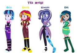 Size: 1600x1111 | Tagged: safe, artist:lhenao, derpibooru import, oc, oc:gea, oc:hela, oc:hestia (lhenao), oc:nemesis, human, equestria girls, clone, image, png