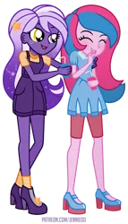 Size: 687x1200 | Tagged: safe, artist:jennieoo, derpibooru import, oc, oc:midnight twinkle, oc:star sparkle, equestria girls, friendship, giggling, happy, image, png, smiling