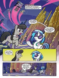 Size: 768x1024 | Tagged: safe, artist:tonyfleecs, derpibooru import, idw, fluttershy, king sombra, octavia melody, twilight sparkle, twilight sparkle (alicorn), vinyl scratch, alicorn, earth pony, pegasus, unicorn, spoiler:comic, spoiler:the magic of cybertron03, bowtie, crossover, cybertron, decepticon, female, headphones, image, megatron, png, the magic of cybertron, transformers