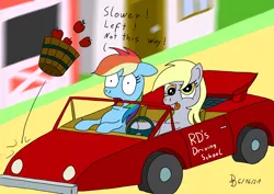 Size: 1920x1358 | Tagged: safe, artist:darkdabula, derpibooru import, derpy hooves, rainbow dash, pegasus, pony, atg 2021, car, driving, female, image, newbie artist training grounds, png