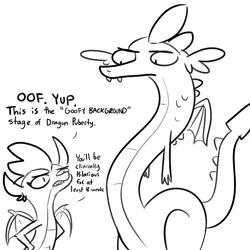 Size: 3000x3000 | Tagged: safe, artist:tjpones, derpibooru import, smolder, spike, dragon, black and white, dragoness, duo, female, grayscale, high res, image, male, monochrome, older, older spike, png, puberty, simple background, trogdor, white background, winged spike