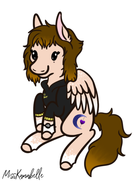 Size: 669x867 | Tagged: safe, artist:misskanabelle, derpibooru import, oc, unofficial characters only, pegasus, pony, chest fluff, clothes, colored hooves, commission, ear fluff, female, image, mare, pegasus oc, png, signature, simple background, smiling, solo, transparent background, two toned wings, wings, ych result