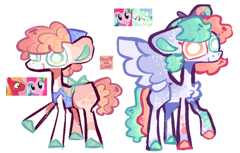 Size: 3181x2029 | Tagged: safe, artist:dazey-the-goat, derpibooru import, big macintosh, pinkie pie, vapor trail, oc, earth pony, pegasus, pony, apron, bandana, clothes, colored hooves, earth pony oc, female, heterochromia, image, lesbian, male, offspring, parent:big macintosh, parent:pinkie pie, parent:vapor trail, parents:pinkiemac, parents:vaporpie, pegasus oc, pinkiemac, png, screencap reference, shipping, simple background, spread wings, straight, transparent background, vaporpie, wings