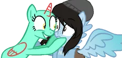 Size: 537x256 | Tagged: safe, artist:somecoconut, derpibooru import, oc, unofficial characters only, alicorn, pegasus, pony, alicorn oc, bald, base used, beanie, bust, cheek squish, duo, female, hat, horn, image, mare, pegasus oc, png, smiling, squishy cheeks, wide eyes, wings