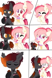 Size: 2000x3015 | Tagged: safe, artist:thieftea, derpibooru import, oc, oc:blood moon, oc:candlelight, unofficial characters only, bat pony, bat pony oc, bat wings, blind eye, bubble tea, comic, cupcake, ear piercing, earring, eating, eyes closed, food, image, jewelry, licking, one eye closed, open mouth, piercing, png, sipping, tongue out, wingding eyes, wings, wink