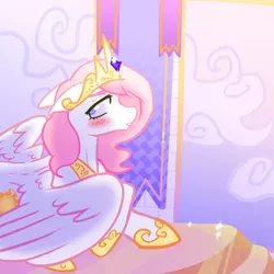 Size: 1920x1920 | Tagged: safe, alternate version, artist:melonmilk, derpibooru import, princess celestia, alicorn, pony, blushing, crown, female, image, jewelry, mare, png, regalia, solo