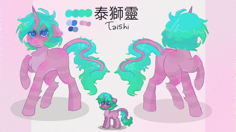 Size: 1920x1080 | Tagged: safe, artist:belle_bonni, derpibooru import, oc, oc:taishi, unofficial characters only, pony, unicorn, pony town, chinese text, commission, eyeshadow, horn, image, makeup, moon runes, png, reference sheet, solo, unicorn oc