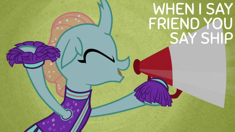 Size: 1280x720 | Tagged: safe, derpibooru import, edit, edited screencap, editor:quoterific, screencap, ocellus, changeling, 2 4 6 greaaat, season 9, spoiler:s09, cheerleader, cheerleader ocellus, cheerleader outfit, clothes, eyes closed, female, image, jpeg, megaphone, open mouth, solo