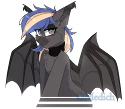 Size: 2641x2312 | Tagged: safe, artist:mediasmile666, derpibooru import, oc, unofficial characters only, bat pony, pony, bat pony oc, bat wings, choker, eye clipping through hair, eyebrows, eyebrows visible through hair, female, high res, image, looking at you, mare, png, simple background, slit eyes, smiling, smiling at you, transparent background, wings