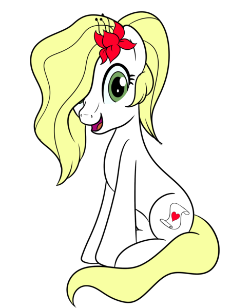 Size: 2159x2878 | Tagged: safe, artist:trash anon, ponybooru import, oc, oc:epithumia, unofficial characters only, earth pony, pony, female, flower, flower in hair, hair over one eye, image, looking at you, mare, open mouth, open smile, png, ponybooru collab 2021, simple background, sitting, smiling, smiling at you, solo, transparent background