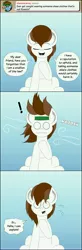 Size: 2865x8696 | Tagged: safe, artist:aarondrawsarts, derpibooru import, oc, oc:brain teaser, ask, ask brain teaser, dialogue, front view, headband, image, jpeg, male, sitting, sweat, tumblr, wind