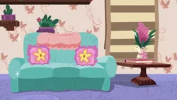 Size: 1280x720 | Tagged: safe, derpibooru import, screencap, discordant harmony, season 7, background, couch, discord's house, image, liminal space, no pony, plant, png, scenic ponyville