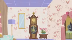 Size: 1280x720 | Tagged: safe, derpibooru import, screencap, discordant harmony, background, clock, couch, discord's house, image, kitchen, lamp, liminal space, living room, no pony, png, scenic ponyville