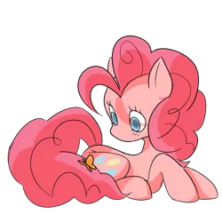 Size: 1280x1280 | Tagged: safe, artist:pearyboo, derpibooru import, pinkie pie, butterfly, earth pony, insect, pony, colored sketch, female, head turned, image, looking at something, looking down, lying down, mare, png, prone, simple background, solo, transparent background