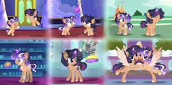 Size: 900x442 | Tagged: safe, artist:magicallightsentryyt, derpibooru import, oc, oc:lightning nova, oc:magical moon light, unofficial characters only, alicorn, pegasus, pony, unicorn, age progression, base used, female, filly, image, jpeg, magic, offspring, parent:flash sentry, parent:twilight sparkle, parents:flashlight