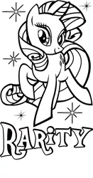 Size: 977x1859 | Tagged: safe, derpibooru import, official, part of a set, rarity, pony, unicorn, coloring book, hearth's warming eve coloring book, image, indexed png, monochrome, png, raised hoof, scan, simple background, solo, sparkles, white background