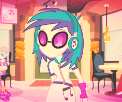 Size: 245x205 | Tagged: safe, derpibooru import, screencap, silver spoon, vinyl scratch, equestria girls, music to my ears, animated, female, gif, headphones, image