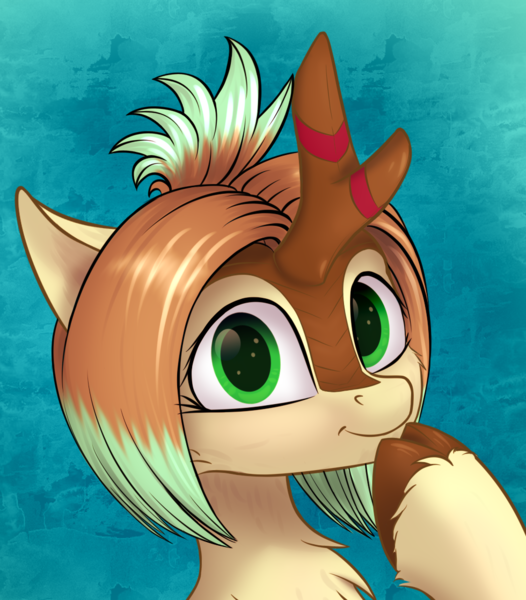 Size: 980x1118 | Tagged: safe, artist:colourwave, derpibooru import, kirin oc, oc, oc:lifi, kirin, bust, female, fluffy, image, looking at you, png, portrait, smiling, solo