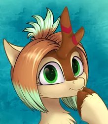 Size: 980x1118 | Tagged: safe, artist:colourwave, derpibooru import, kirin oc, oc, oc:lifi, kirin, bust, female, fluffy, image, looking at you, png, portrait, smiling, solo