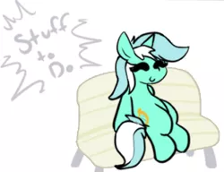 Size: 512x394 | Tagged: safe, artist:llametsul, derpibooru import, lyra heartstrings, pony, unicorn, atg 2021, bench, cutie mark, eyes closed, female, image, mare, newbie artist training grounds, png, procrastination, simple background, sitting, solo, white background